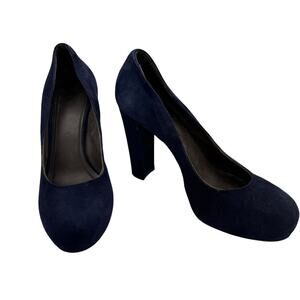 Vintage Joie Navy Suede Platform Pumps Round Toe, Block Heel, Size 39